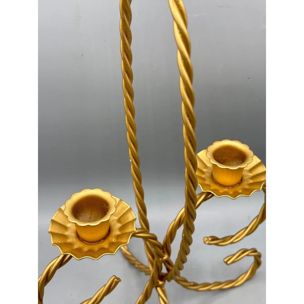 Vtg Gold Twisted Metal Rope Candelabra Set 2‎ Hollywood Regency Candle Holders